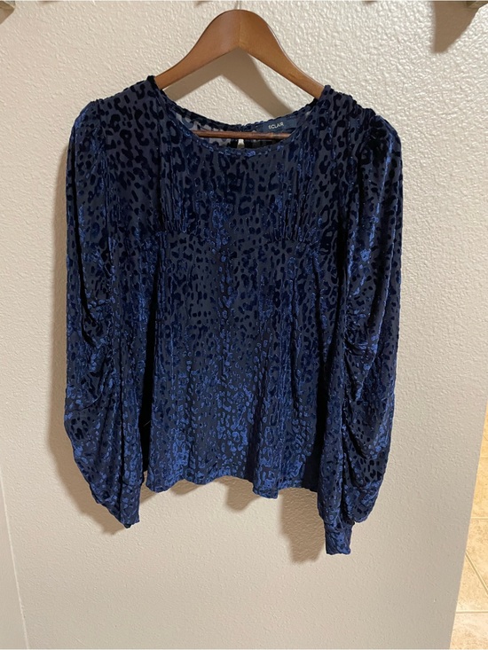 Eclair Tops - Eclair Navy Burnout Velvet Animal Print Long Sleeve Top